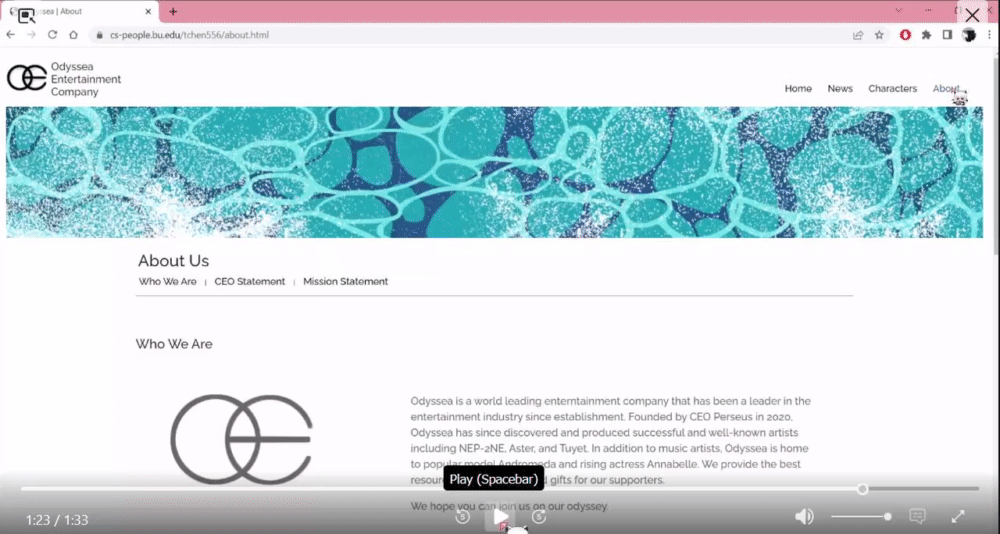 about page and credits page